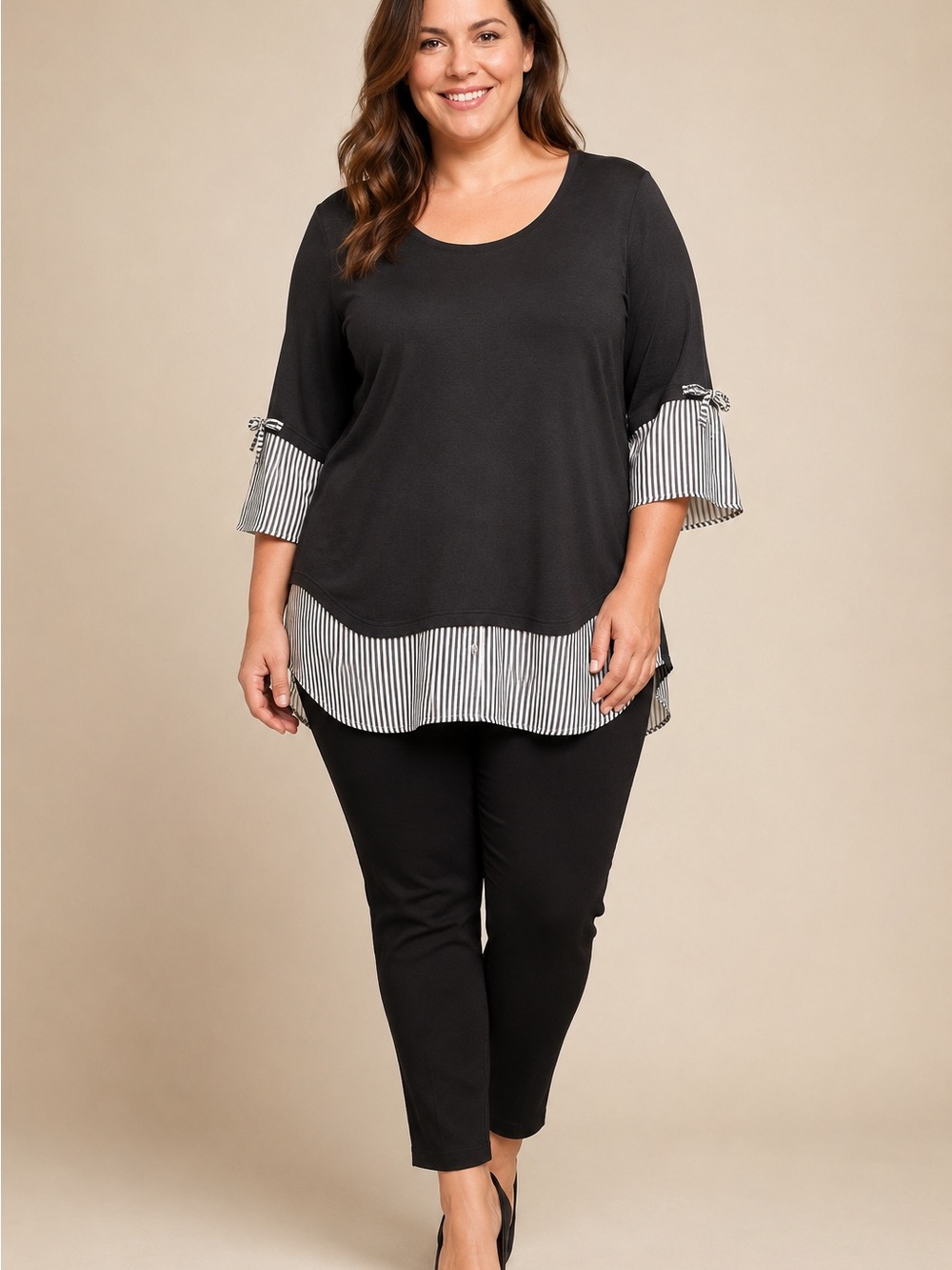 Catherines Plus Size 20w Black Striped Layered Tunic Top